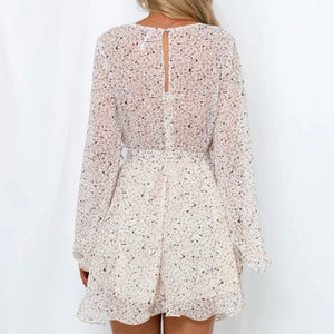 Ana Bell Sleeved Pebbled Print Chiffon Dress