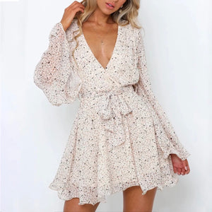 Ana Bell Sleeved Pebbled Print Chiffon Dress